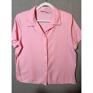 Basic Editions Women's Pink Short Sleeve Collared Button-Front Blouse Size XL